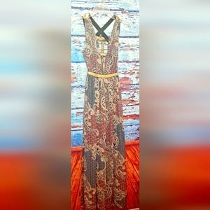 Xtaren Womens PAISLEY MULIT COLOR Criss Cross Back Maxi Dress SZ LT